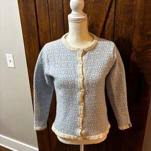 Icewear Icelandic Wool Cardigan Sweater, Light Blue Nordic Knit, EUC- Size L